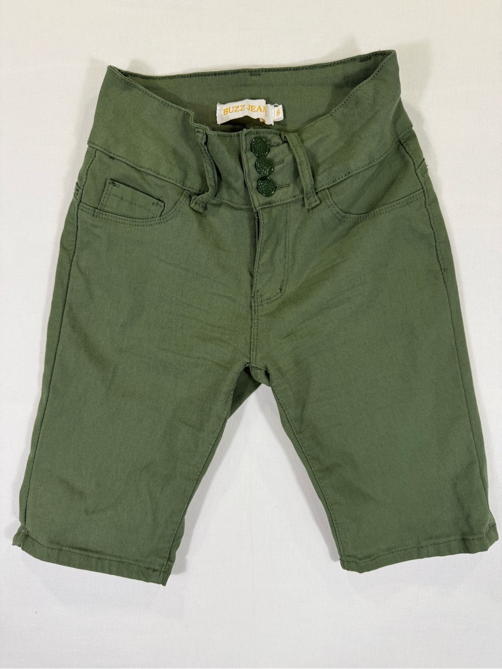 Buzz Jean Woman’s Olive Flat-Front Stretch Shorts